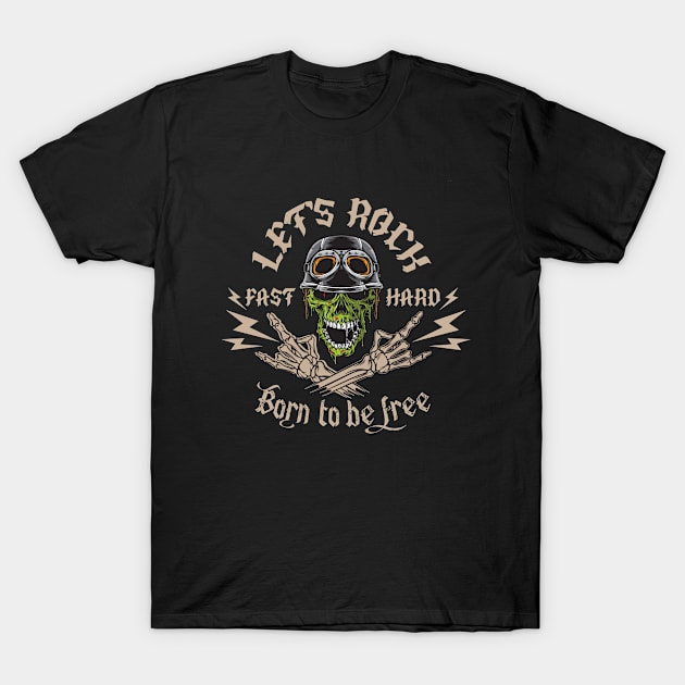 Biker TShirt Men Let's Rock Fast Hard Skull T-Shirt by Designcompany